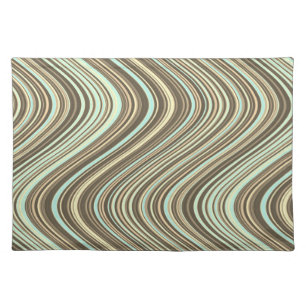 Wavy Lines in Light Brown/Beige/Turquoise Blue Cloth Placemat