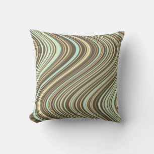 Wavy Lines in Light Brown/Beige/Turquoise Blue Throw Pillow