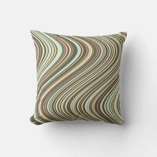 Wavy Lines in Light Brown/Beige/Turquoise Blue Throw Pillow (Front)