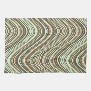 Wavy Lines in Light Brown/Beige/Turquoise Blue Towel