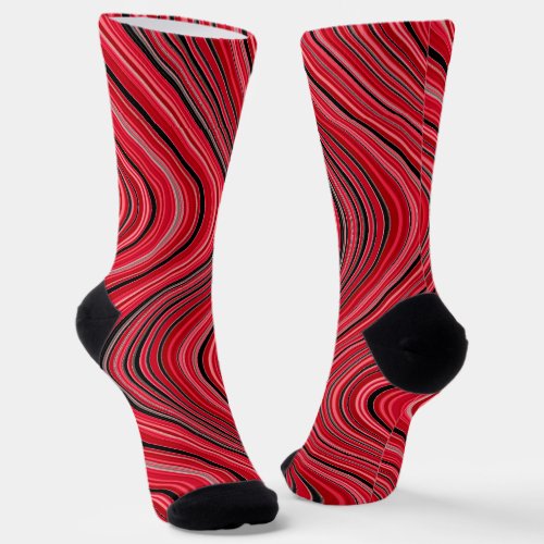 Wavy Lines in Red Black Grey White Socks