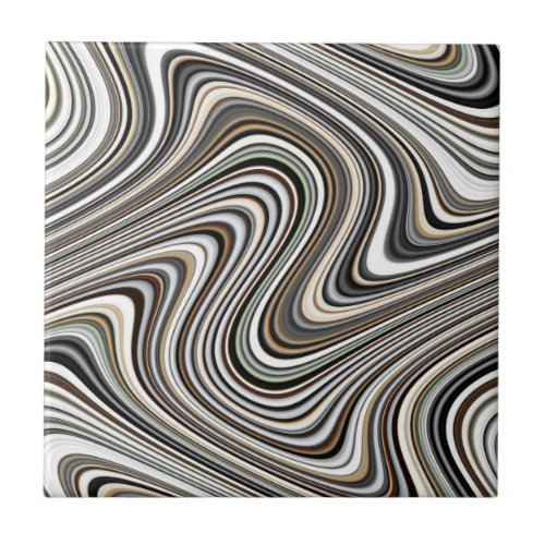 Wavy Lines _ Light BrownSandBeigeTurquoiseBlue Ceramic Tile
