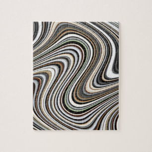 Wavy Lines - Light Brown/Sand/Beige/Turquoise/Blue Jigsaw Puzzle