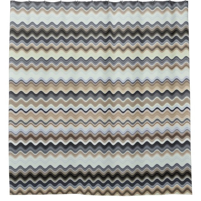 Wavy Lines - Light Brown/Sand/Beige/Turquoise/Blue Shower Curtain (Front)