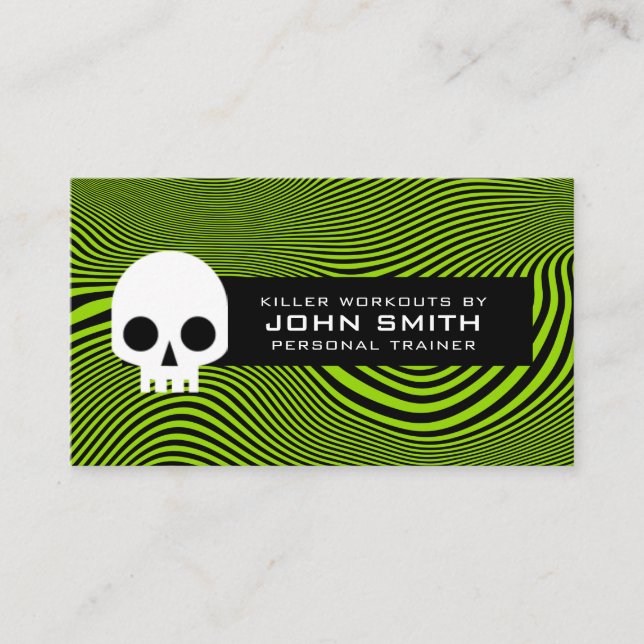 Wavy Lines & Skull Modern Loyalty Business Card (Front)