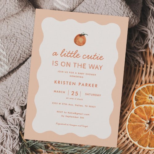 Wavy Little Cutie Tangerine Baby Shower Invitation