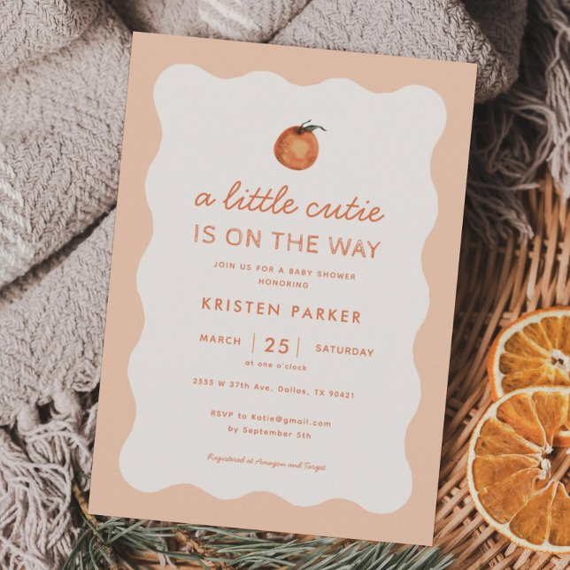 Wavy Little Cutie Tangerine Baby Shower Invitation (Creator Uploaded)