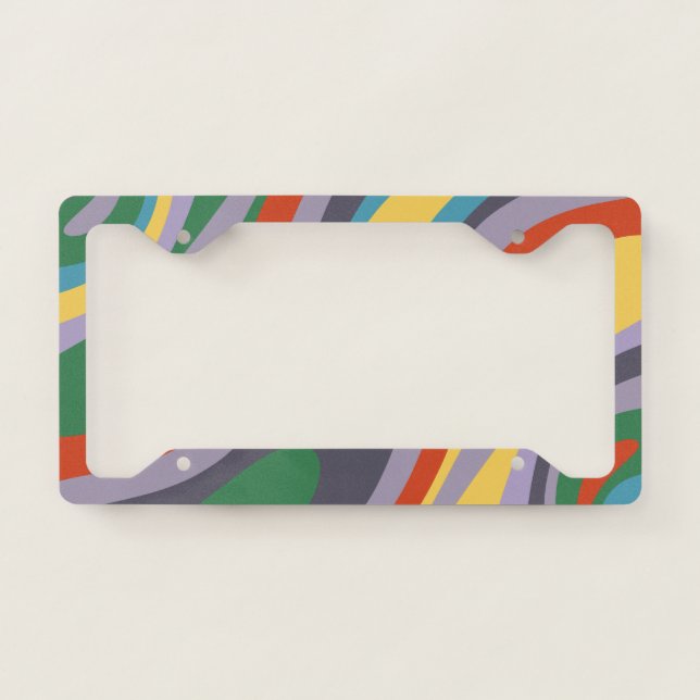 Wavy Loops Colorful Retro Abstract Pattern License Plate Frame (Front)