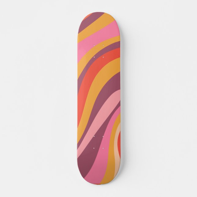 Wavy Loops Colorful Retro Abstract Pattern  Skateboard (Front)