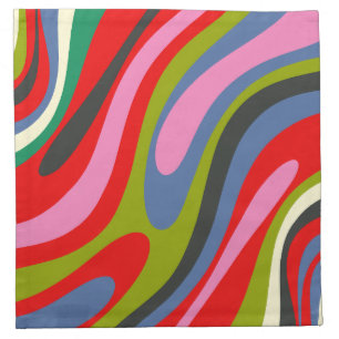 Wavy Loops Multicolor Retro Abstract Maximalist Cloth Napkin