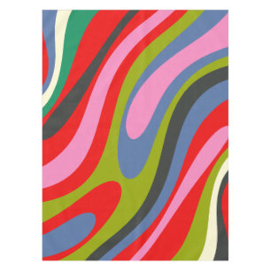 Wavy Loops Multicolor Retro Abstract Maximalist Tablecloth