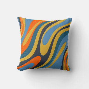 Wavy Loops Multicolor Retro Abstract Pattern Throw Pillow