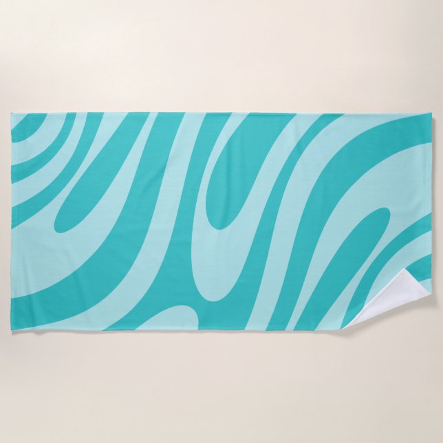 Wavy Loops Retro Abstract Pattern in Aqua Teal Beach Towel (Front)