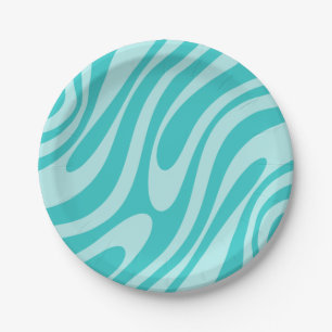 Wavy Loops Retro Abstract Pattern in Aqua Teal Paper Plates