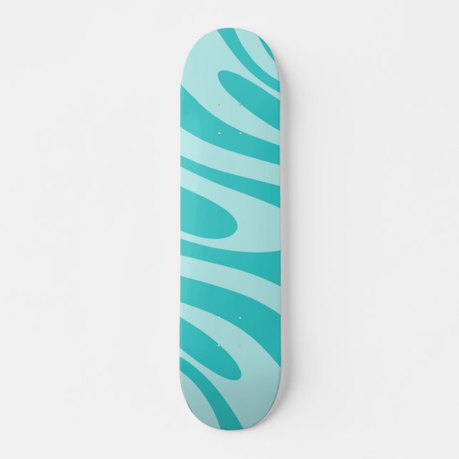 Wavy Loops Retro Abstract Pattern in Aqua Teal Skateboard (Front)