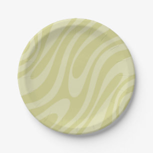 Wavy Loops Retro Abstract Pattern in Linden Green Paper Plates