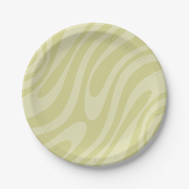 Wavy Loops Retro Abstract Pattern in Linden Green Paper Plates (Front)