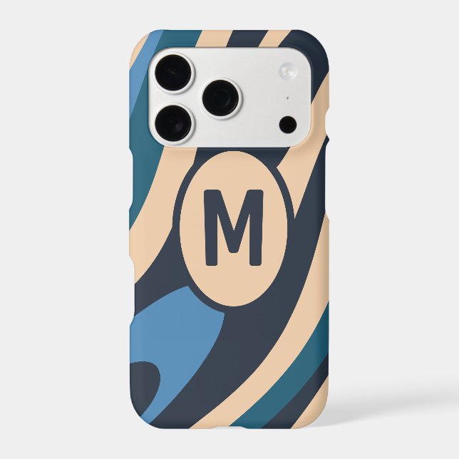 Wavy Loops Retro Abstract Pattern Initial Blue Case-Mate iPhone Case (Back)