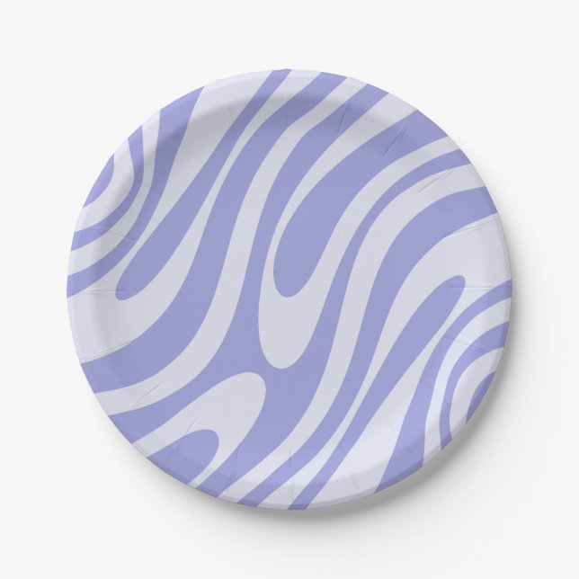 Wavy Loops Retro Abstract Pattern Light Purple Paper Plates (Front)