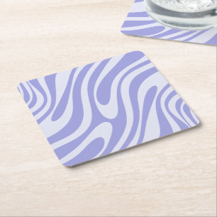 Wavy Loops Retro Abstract Pattern Light Purple Square Paper Coaster