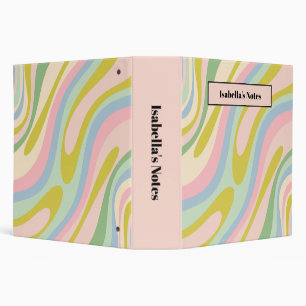 Wavy Loops Retro Abstract Pattern Pastel 3 Ring Binder