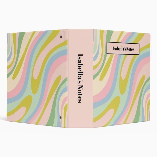 Wavy Loops Retro Abstract Pattern Pastel 3 Ring Binder (Background)