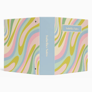 Wavy Loops Retro Abstract Pattern Pastel 3 Ring Binder