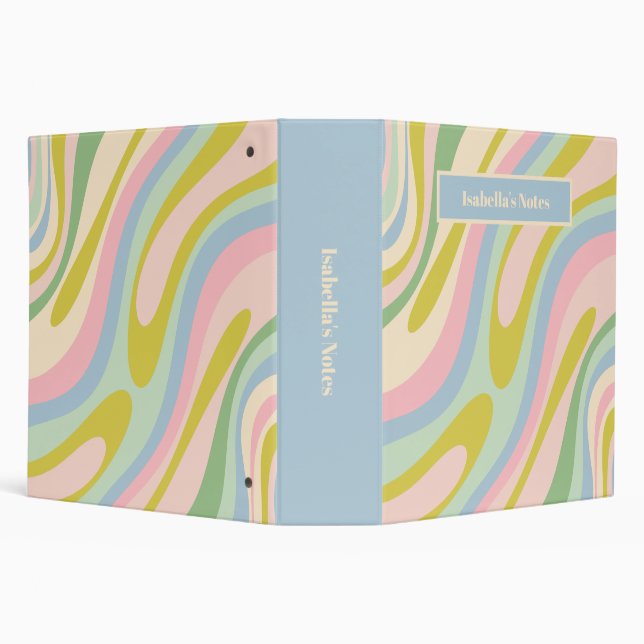 Wavy Loops Retro Abstract Pattern Pastel 3 Ring Binder (Background)