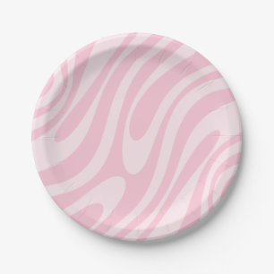 Wavy Loops Retro Abstract Pattern Pink  Paper Plates