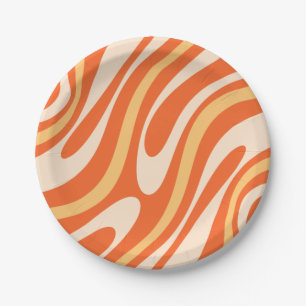 Wavy Loops Retro Abstract Pattern Tangerine Orange Paper Plates