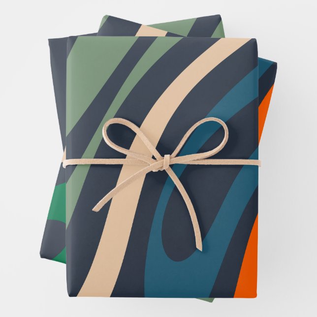 Wavy Loops Retro Abstract Patterns Wrapping Paper Sheets (In situ)