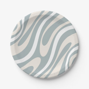 Wavy Loops Retro Modern Abstract Pattern Paper Plates