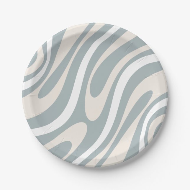 Wavy Loops Retro Modern Abstract Pattern Paper Plates (Front)