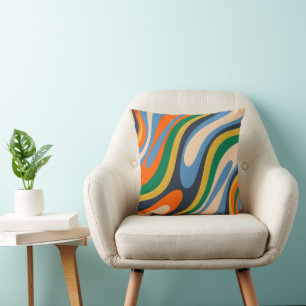 Wavy Loops Retro Multi-Color Abstract Pattern Throw Pillow