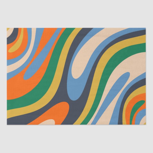 Wavy Loops Retro Multi-Color Abstract Pattern Tissue Paper (Front)