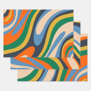 Wavy Loops Retro Multi-Color Abstract Pattern Wrapping Paper Sheets