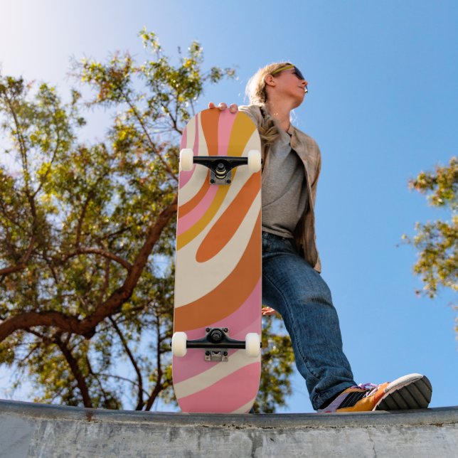 Wavy Loops Trendy Whimsical Abstract Pattern Skateboard (Outdoor 1)