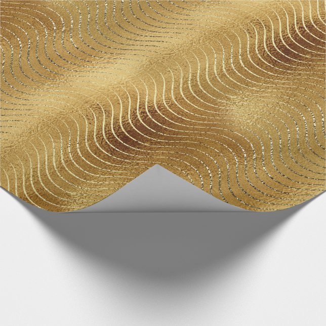 Wavy Luxury Gold Glitter Curves Wrapping Paper (Corner)