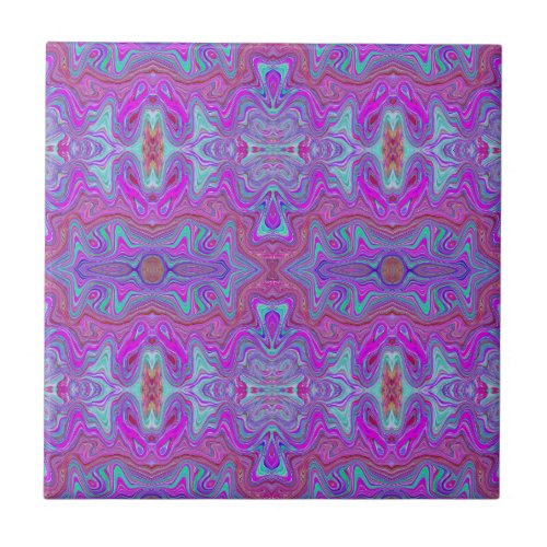 Wavy Magenta and Blue Trippy Marbled Pattern Ceramic Tile