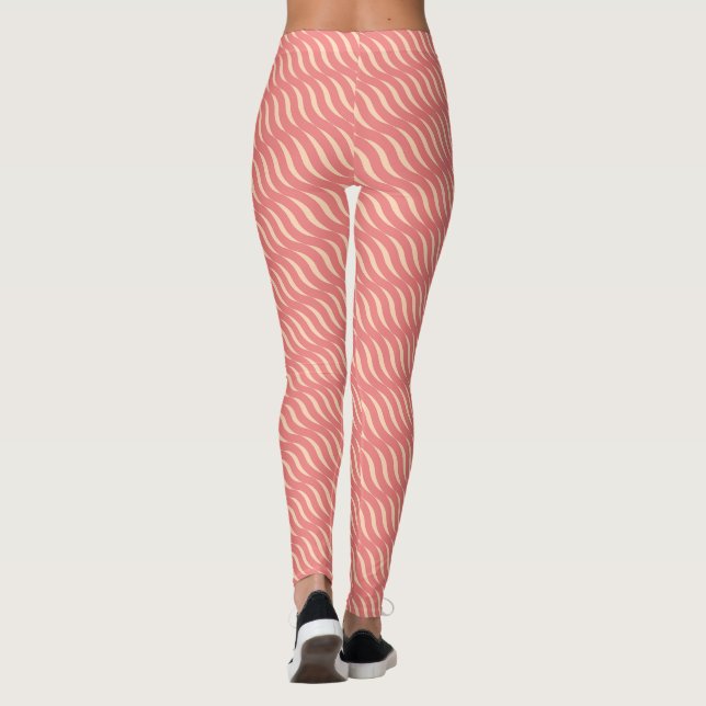 Wavy Magical Inclined Rose Lines Seamless Pattern Leggings (Back)