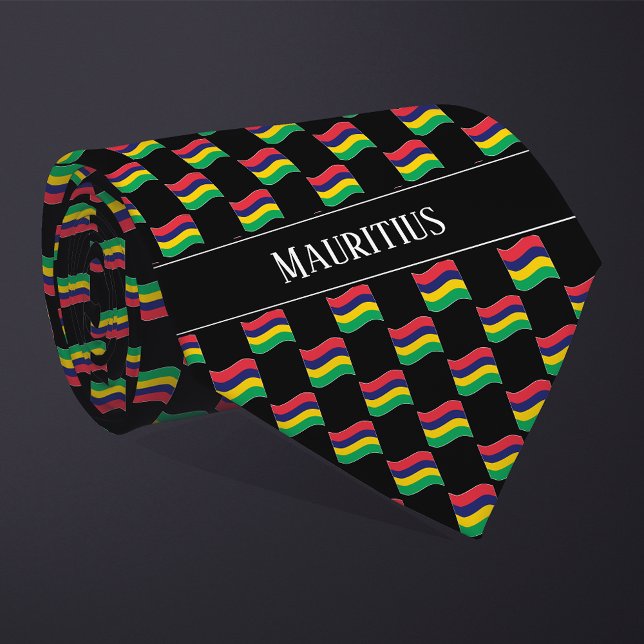 Wavy Mauritius Flag Pattern  Neck Tie (Creator Uploaded)