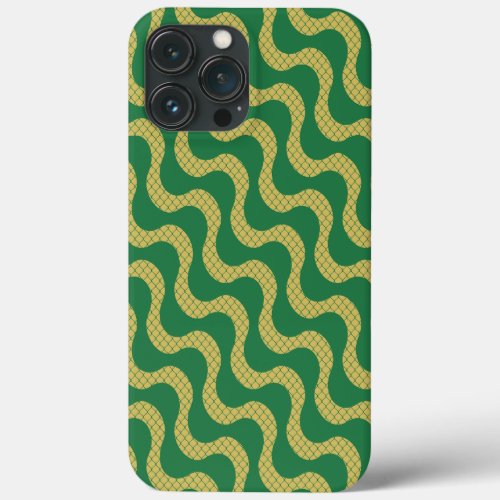 Wavy Mesh Pattern Green Gold iPhone 13 Pro Max Case