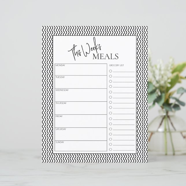 Wavy Minimal Script Text Weekly Meal Planner (Standing Front)