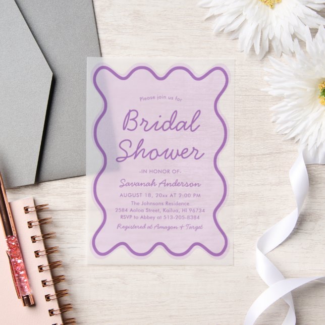 Wavy Modern Curvy Bold Light Purple Bridal Shower Vellum Invitations (Wedding)