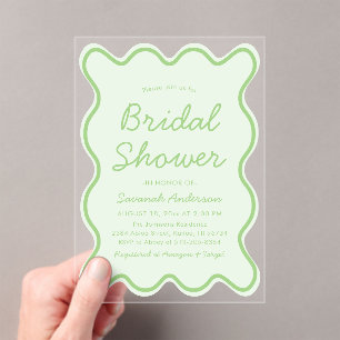 Wavy Modern Curvy Bold Lime Green Bridal Shower Acrylic Invitations