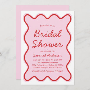 Wavy Modern Curvy Bold Pink and Red Bridal Shower Invitation