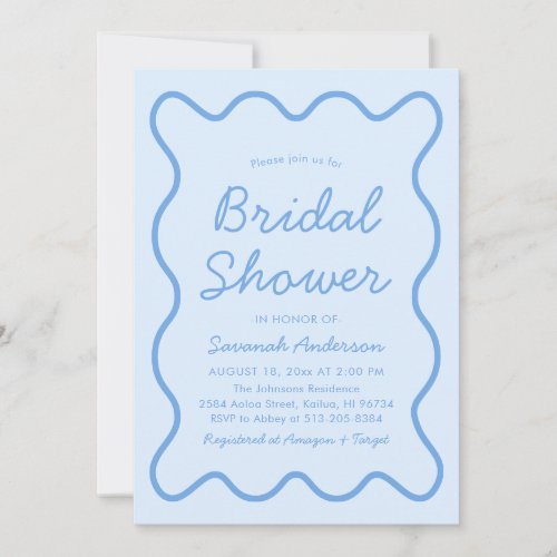 Wavy Modern Curvy Bold Squiggle Blue Bridal Shower Invitation