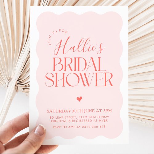 Wavy Modern Curvy Red Pink Bridal Shower  Invitation