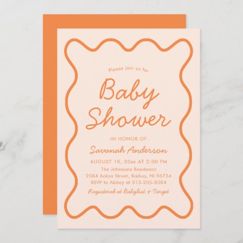 Wavy Modern Curvy Retro Peach Fuzz Baby Shower Invitation