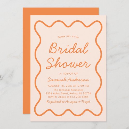 Wavy Modern Curvy Retro Peach Fuzz Bridal Shower Invitation